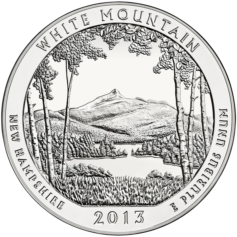 2013 White Mountain National Forest · exact standard five-ounce bullion reverse