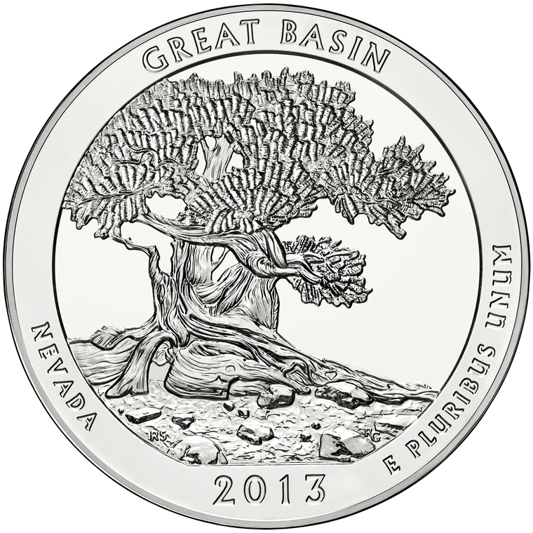 2013 Great Basin National Park · exact standard five-ounce bullion reverse