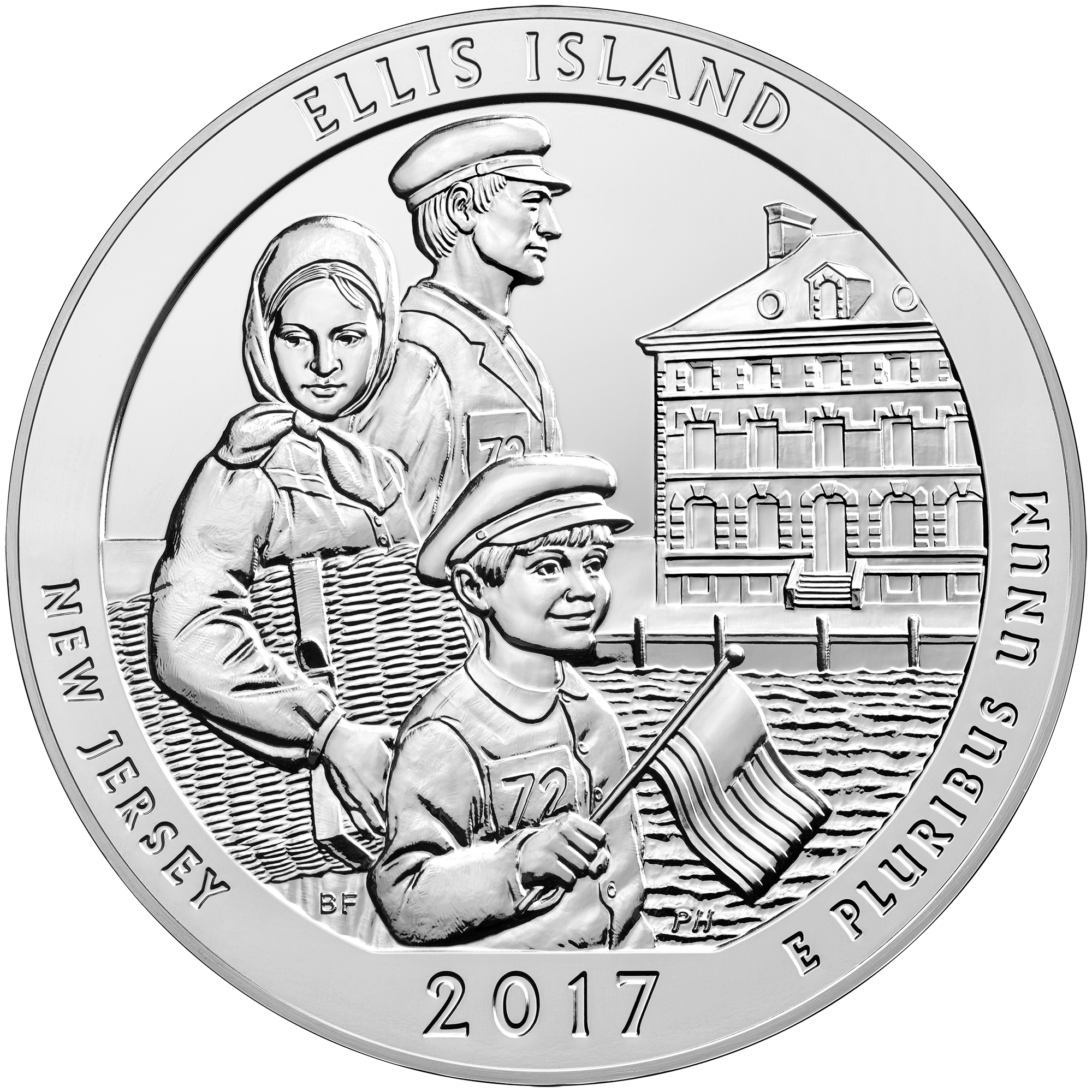 2017 Ellis Island · exact standard five-ounce bullion reverse