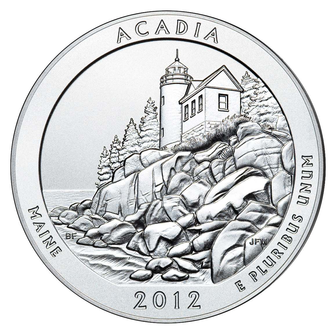 2012 Acadia National Park · official five-ounce uncirculated edition, reverse
