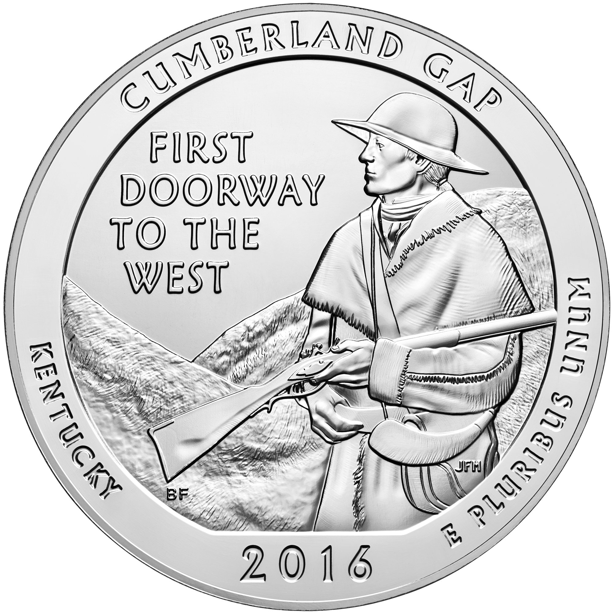2016 Cumberland Gap National Historical Park · exact standard five-ounce bullion reverse