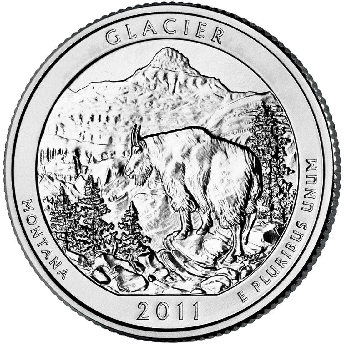 2011 Glacier National Park circulating quarter reverse, shown in uncirculated condition