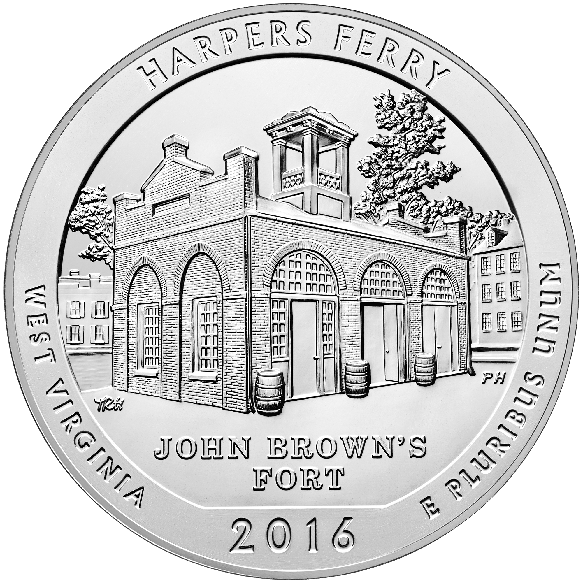 2016 Harpers Ferry National Historical Park · exact standard five-ounce bullion reverse