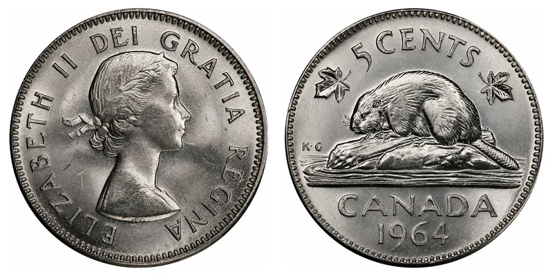 Elizabeth II Five Cents (1953–1964) obverse