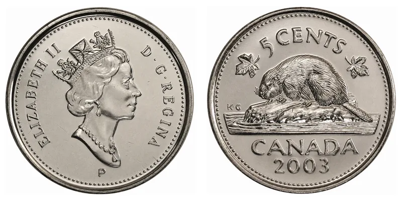 Elizabeth II Five Cents (1990–2003) obverse