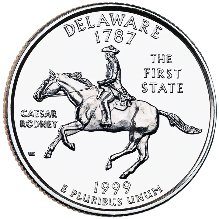 1999 Delaware 50 State Quarter reverse showing Caesar Rodney on horseback