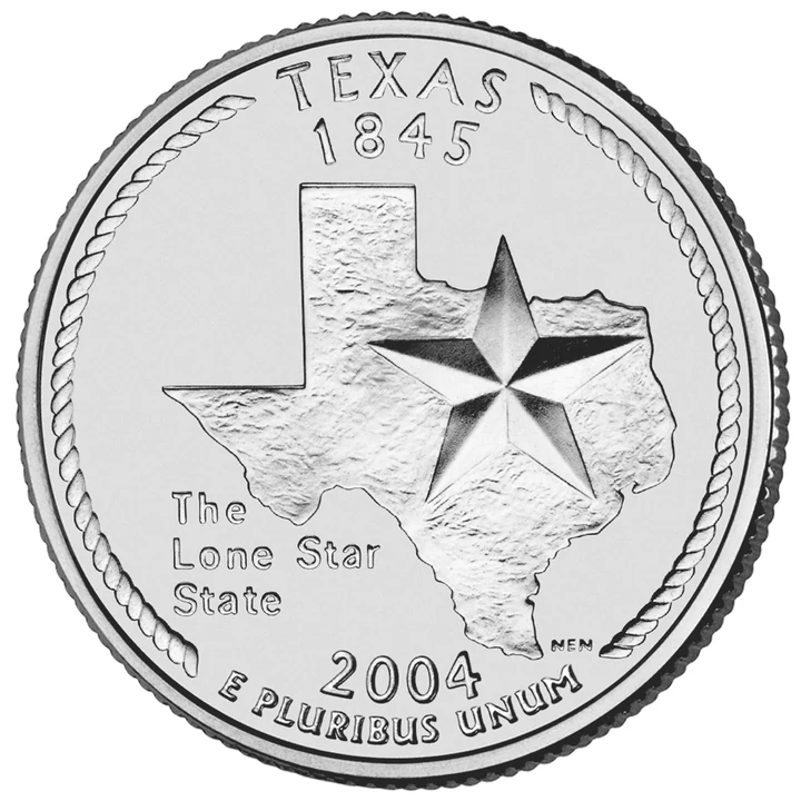 2004 Texas 50 State Quarter reverse showing Lone Star, state outline, and lariat