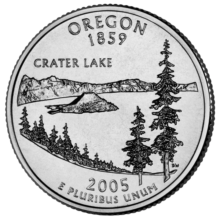 2005 Oregon 50 State Quarter reverse showing Crater Lake