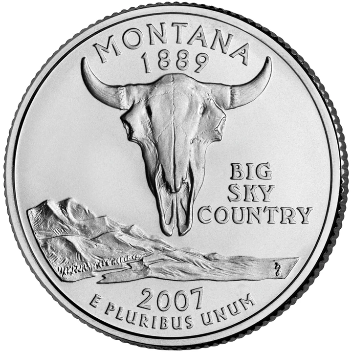 2007 Montana 50 State Quarter reverse showing Bison skull and mountains