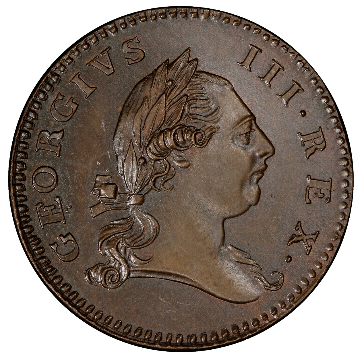 1773 Virginia halfpenny reference pair obverse