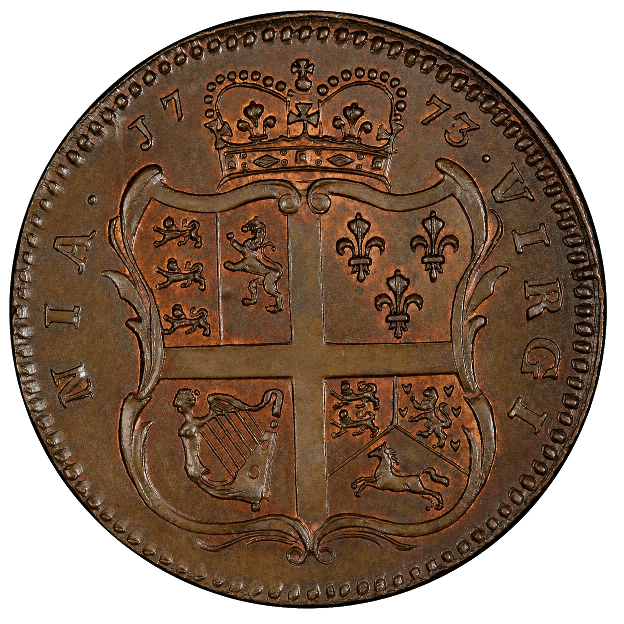 1773 Virginia halfpenny reference pair reverse