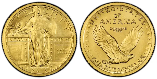 2016-W 25C Standing Liberty 100th Anniversary Gold obverse and reverse thumbnail