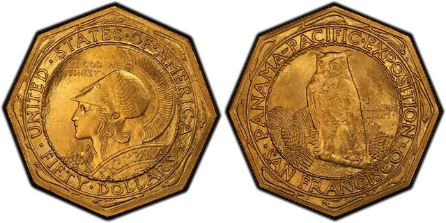 1915-S $50 Panama-Pacific, Octagonal obverse and reverse thumbnail
