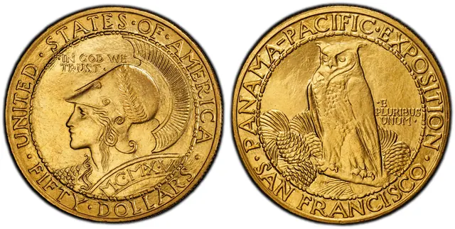 1915-S $50 Panama-Pacific, Round obverse and reverse thumbnail