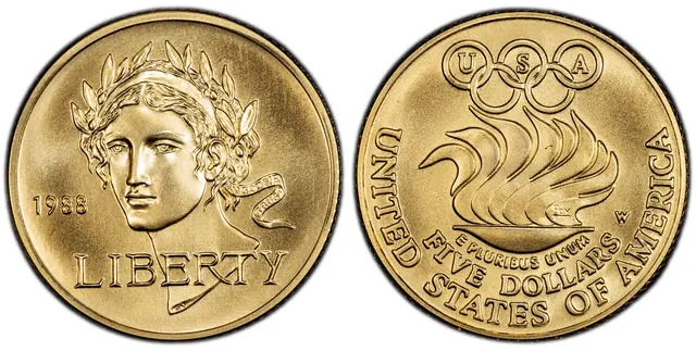 1988-W $5 Olympic obverse and reverse thumbnail