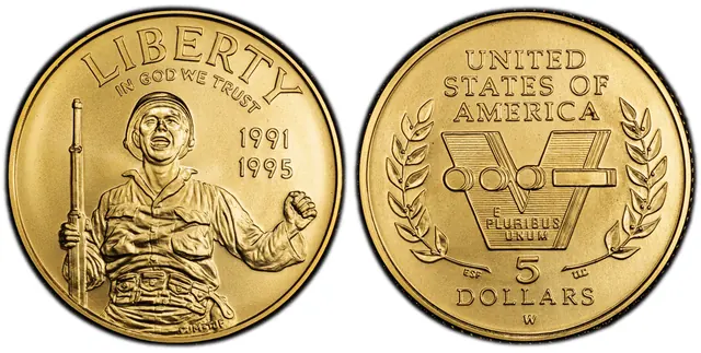 1991-95-W $5 World War II obverse and reverse thumbnail