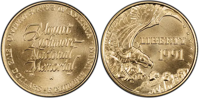 1991-W $5 Mount Rushmore obverse and reverse thumbnail