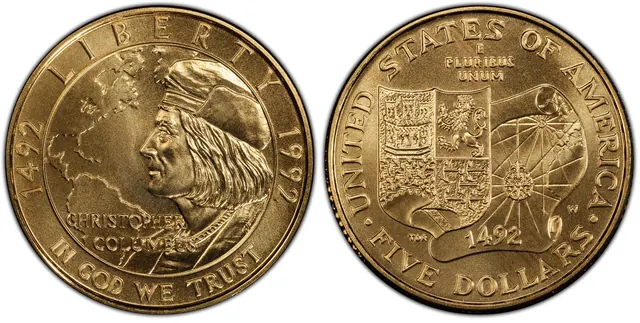 1992-W $5 Columbus obverse and reverse thumbnail