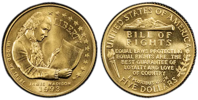 1993-W $5 Madison obverse and reverse thumbnail