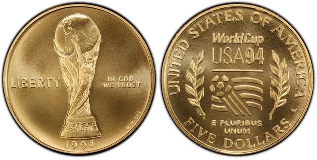 1994-W $5 World Cup obverse and reverse thumbnail