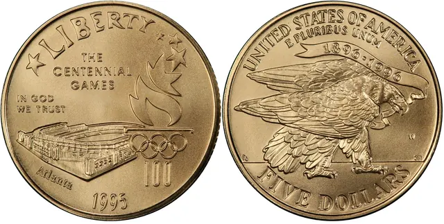 1995-W $5 Stadium obverse and reverse thumbnail