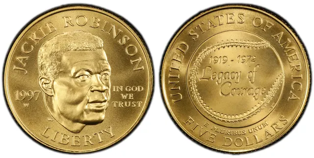 1997-W $5 Jackie Robinson obverse and reverse thumbnail