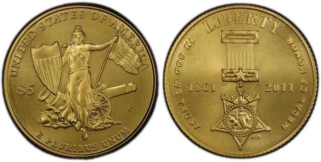 2011-P $5 Medal of Honor obverse and reverse thumbnail
