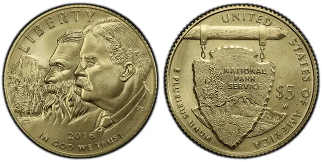 2016-W $5 100th Anniversary National Parks obverse and reverse thumbnail