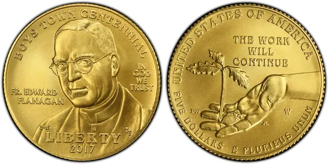 2017-W $5 Boys Town obverse and reverse thumbnail