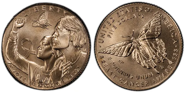 2018-W $5 Breast Cancer Awareness obverse and reverse thumbnail