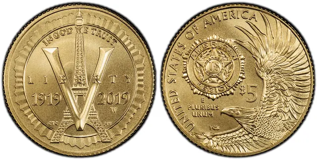 2019-W $5 American Legion 100th Ann obverse and reverse thumbnail