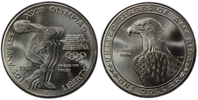 1983-P $1 Olympic obverse and reverse thumbnail