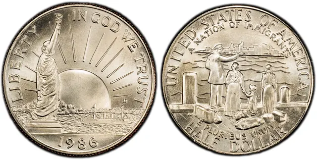 1986-D 50C Statue Of Liberty obverse and reverse thumbnail