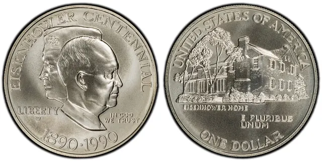 1990-W $1 Eisenhower obverse and reverse thumbnail