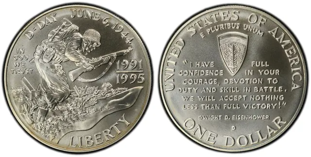 1991-95-D $1 World War II obverse and reverse thumbnail