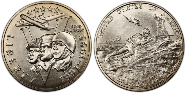 1991-95-P 50C World War II obverse and reverse thumbnail