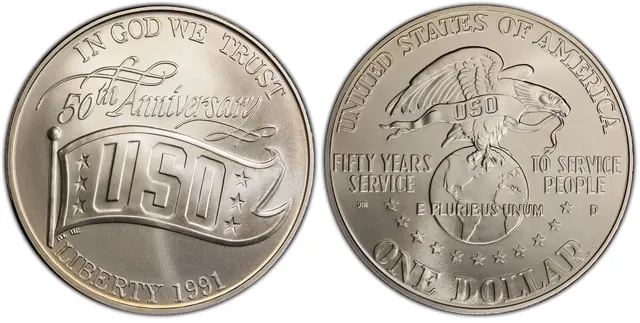 1991-D $1 USO obverse and reverse thumbnail