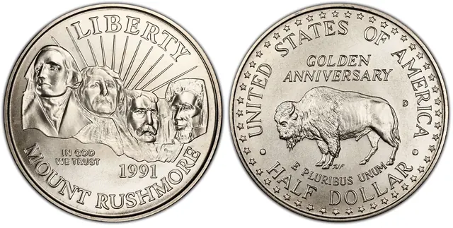 1991-D 50C Mount Rushmore obverse and reverse thumbnail