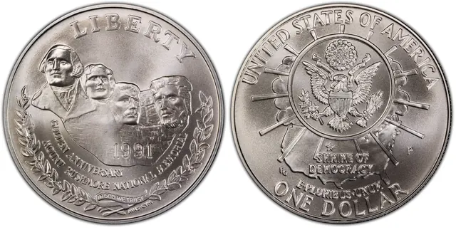 1991-P $1 Mount Rushmore obverse and reverse thumbnail