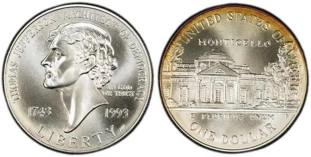 1993-P $1 Jefferson obverse and reverse thumbnail