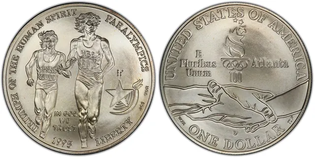1995-D $1 Paralympic obverse and reverse thumbnail