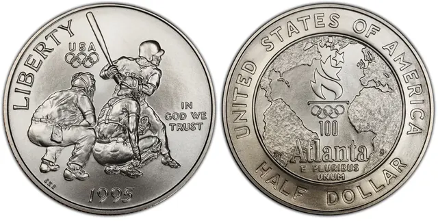 1995-S 50C Baseball obverse and reverse thumbnail