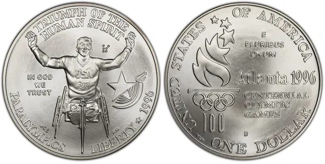 1996-D $1 Paralympic obverse and reverse thumbnail
