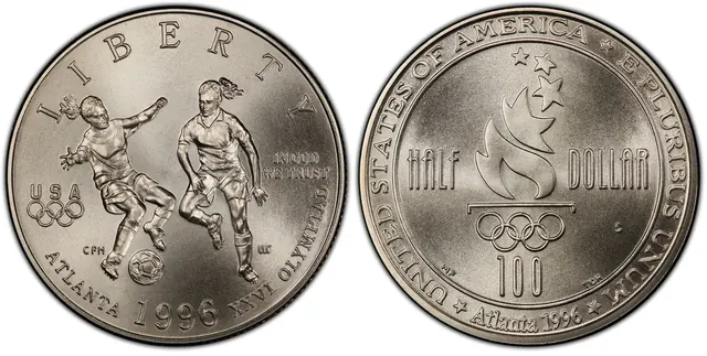 1996-S 50C Soccer obverse and reverse thumbnail