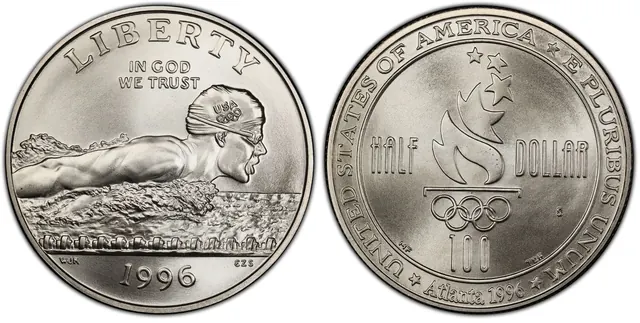 1996-S 50C Swimming obverse and reverse thumbnail