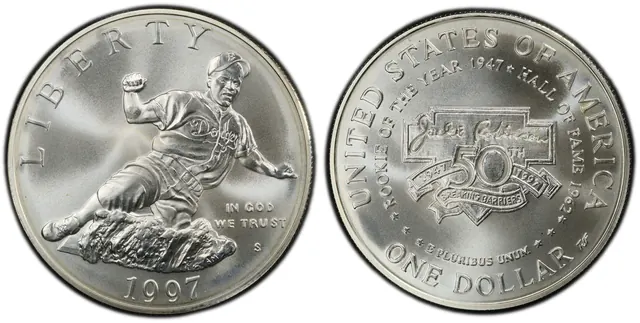 1997-S $1 Jackie Robinson obverse and reverse thumbnail