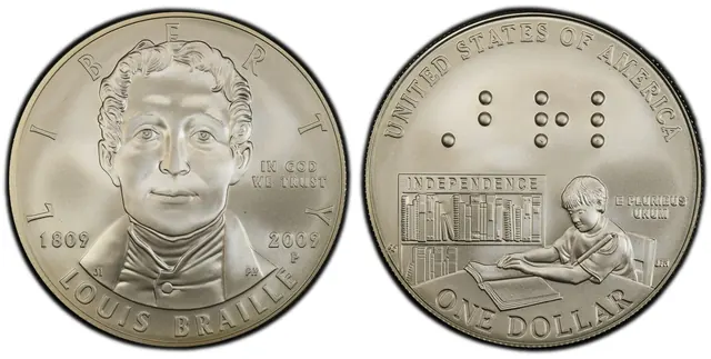2009-P $1 Louis Braille obverse and reverse thumbnail