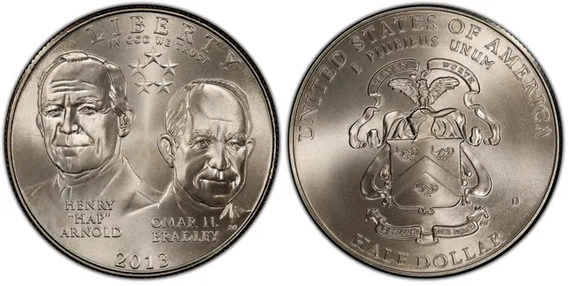 2013-D 50C 5 Star Generals - Arnold, Bradley obverse and reverse thumbnail