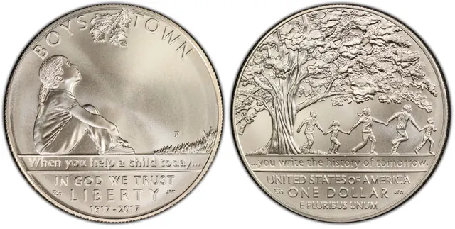 2017-P $1 Boys Town obverse and reverse thumbnail