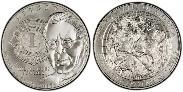 2017-P $1 Lions Club International obverse and reverse thumbnail
